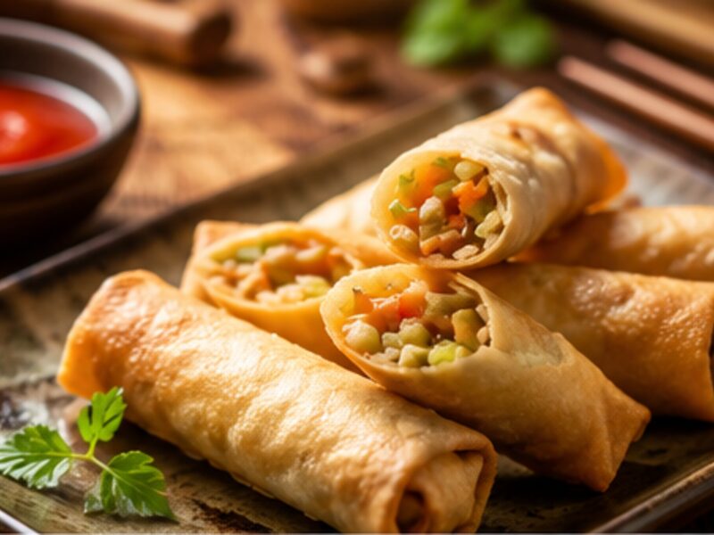 Crispy spring rolls served with dipping sauce
